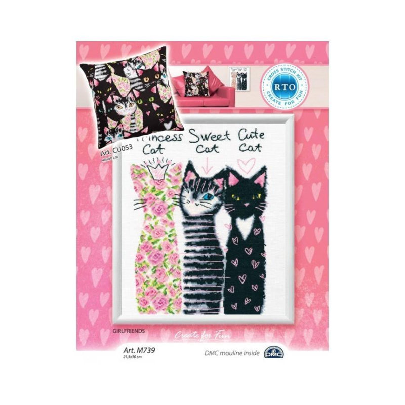 Ensemble de broderie au point de croix compté « Trois chats » pour copines, par RTO M739