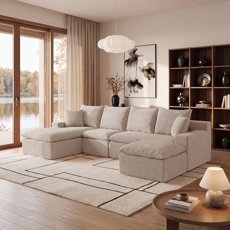 Canapé modulaire en U 118,1 po, canapé modulaire en chenille avec ressorts ensachés, sièges rembourrés à assise profonde modernes pour le salon, pas de rouleau de montage