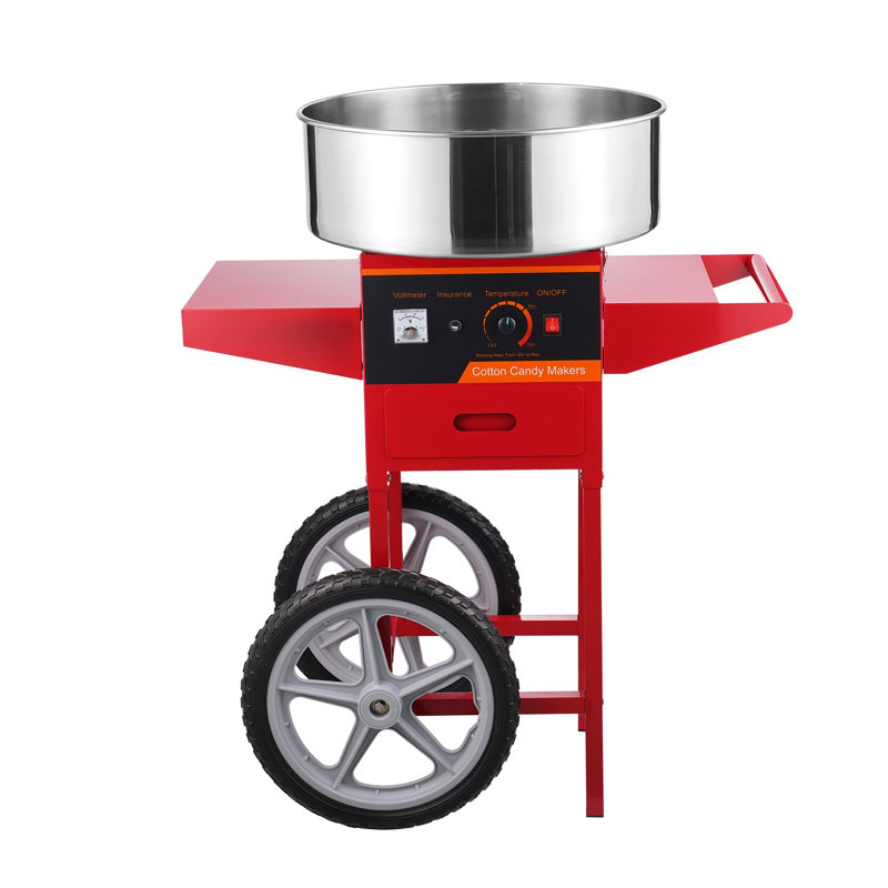 Machine à barbe à papa électrique commerciale avec chariot - Machine à barbe à papa en acier inoxydable 1000W pour fêtes et carnavals