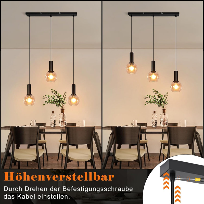 4 - Light Matte Black Pendant, 3 Lights, 145" H x 40" W x 5" D