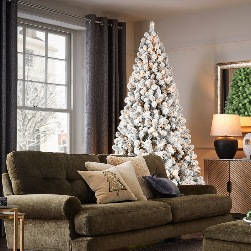 Arbre de Noël floqué pré-éclairé avec 200 lumières blanc chaud UL, 5'
