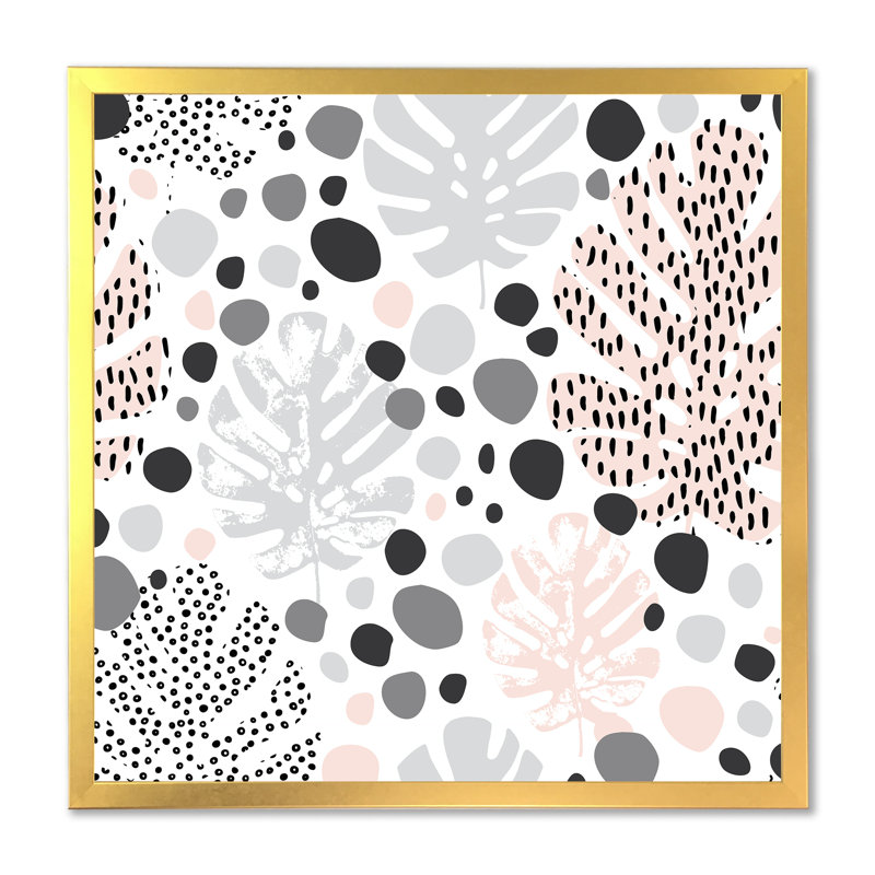 Éléments abstraits dans des tons de gris, feuilles tropicales - impression sur toile, H 36 po x l 36 po x P 1 po