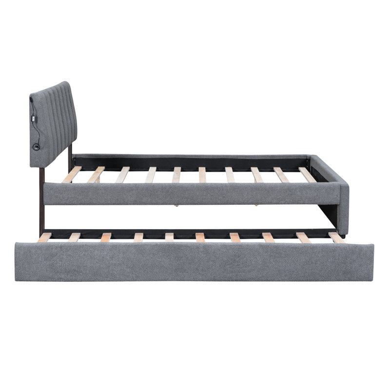 Lit plateforme tapissier Sparkling Grey, Lit double, Gris