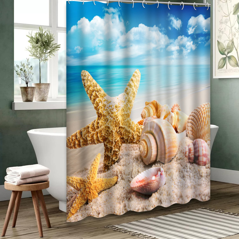 Rideau de douche étoile de mer avec 12 crochets Starfish Seashells Beach, L 72 po x l 72 po