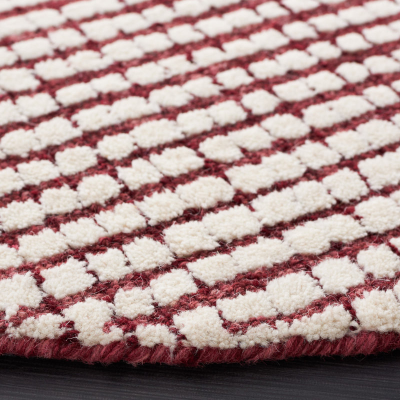 Handmade Red and Ivory Abstract Wool Round Rug, 6'