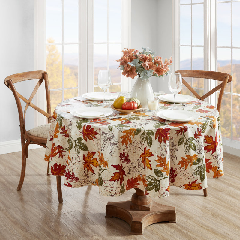 Vintage Leaves Floral Thanksgiving Plastic / Vinyl Tablecloth in , 70" x 70"
