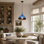 Luminaire suspendu dôme en métal bleu vieilli, lampe suspendue à 1 lumière avec auvent noir, cordon réglable et ampoule E26 chaude incluse