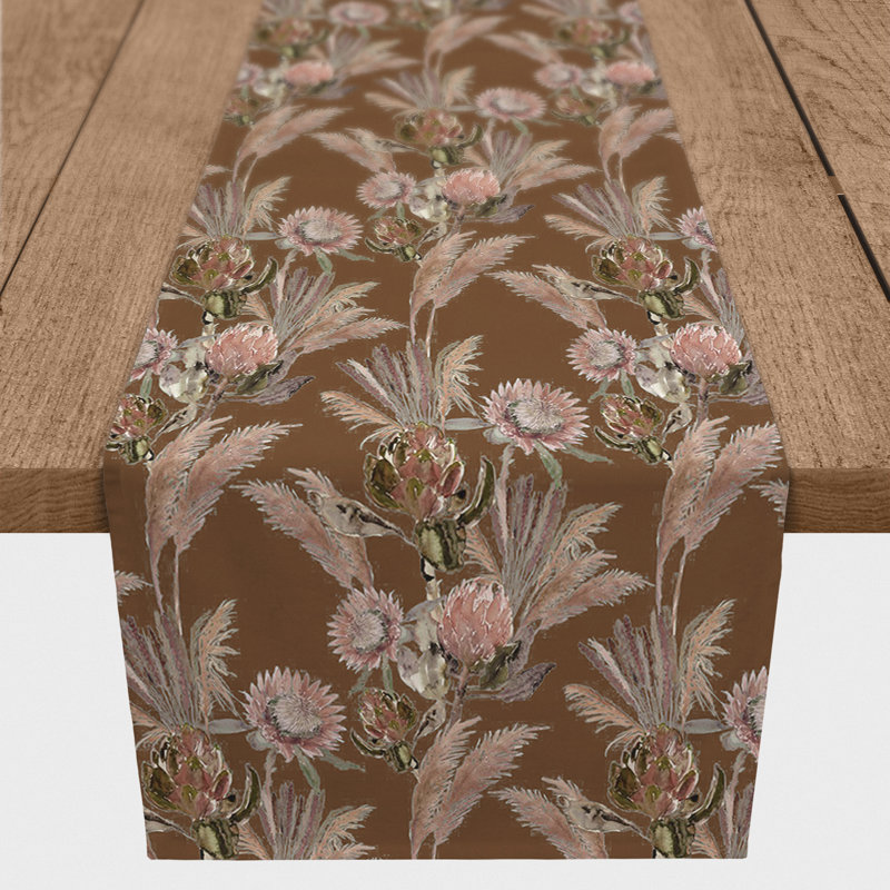 Ayunna Rectangle Floral Polyester Table Runner, 72" L x 16" D, Rust