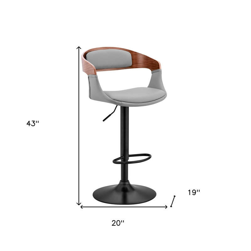 24" Iron Swivel Low Back Adjustable Height Bar Chair, Gray/Brown, Black