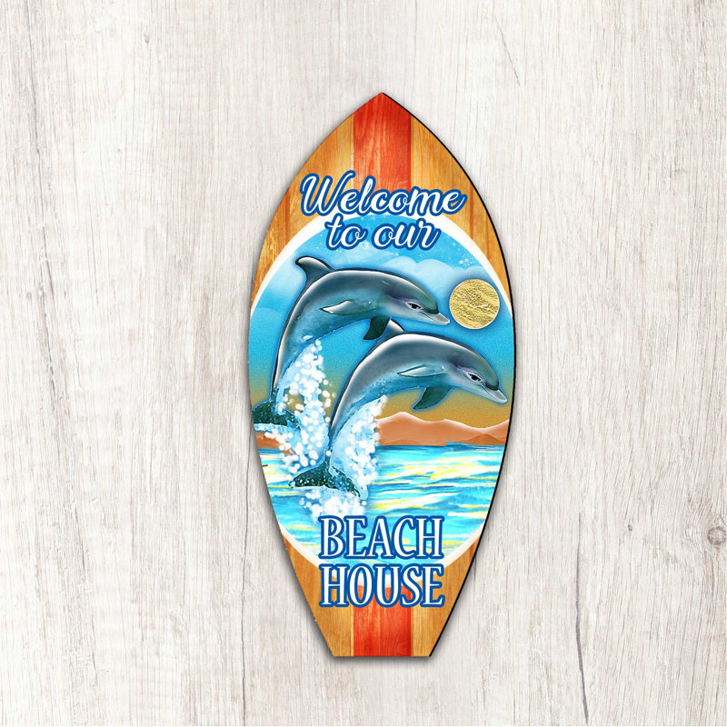 Cintre de porte en bois paysages welcome surf, H 12 po x l 9 po x P 0,25 po