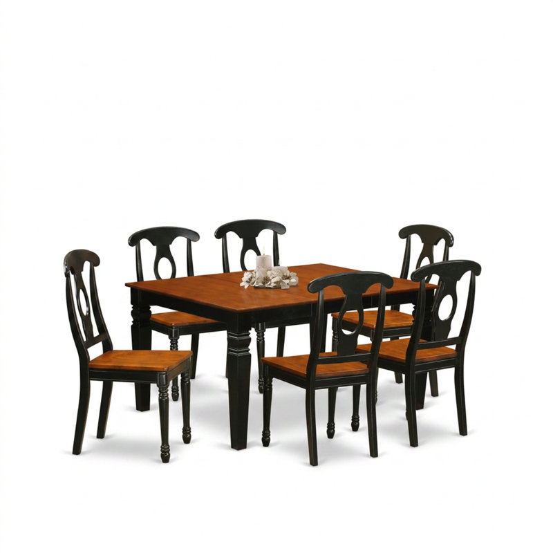 Ensemble de salle à manger rectangulaire 7 pièces en bois bicolore (laiton et cerisier) avec rallonge intégrée de 45,7 cm.