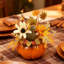 Mini statue de citrouille de 15 cm avec des feuilles d'érable artificielles, des baies et des gourdes, décoration de la récolte d'automne de l'Action de grâce, centre de table, style C