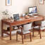Bureau rectangulaire à 3 tiroirs en bois massif brun noisette-328028327