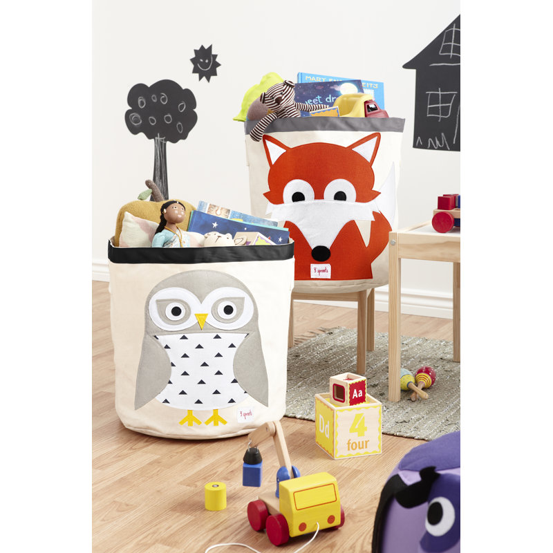 3 Sprouts White and Gray Canvas Owl Storage Bin