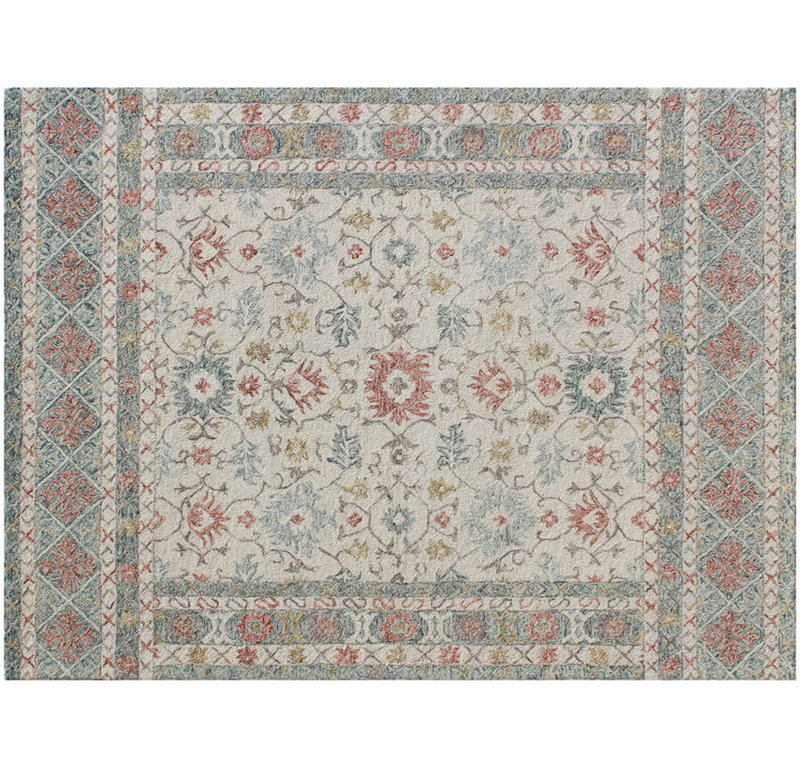Tapis oriental touffeté à la main ivoire et bleu en laine touffeté à la main 5 pi x 8 pi