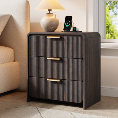3-Drawer Nightstand for Bedroom, 23.6''W Night Stand with Unique Curved Profile, Wood Bedside Table Side Table End Table