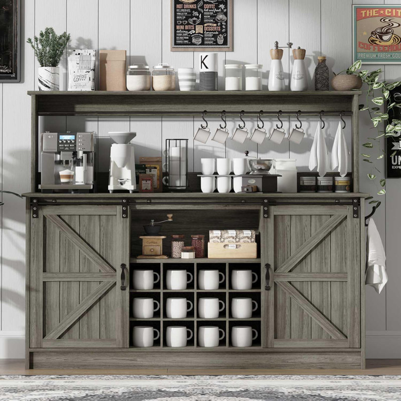 Abrianna 55" Coffee Bar Cabinet with Storage, Gray