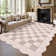 Washable Scalloped Rug Modern Checkerboard Rug Non Slip, Soft Non Shedding Thin Carpet, Indoor Low Pile Foldable Carpet, Contemporary Printed Mat for Living Room Bedroom