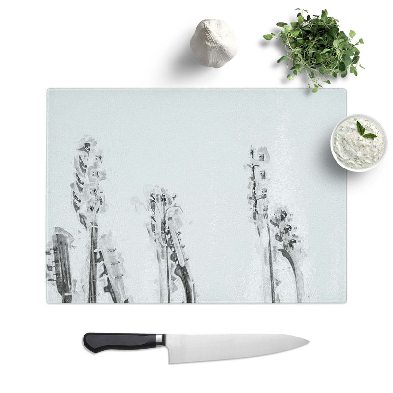 Tempered Glass Multiple Guitars Chopping Board, 28.5 cm W x 20 cm L