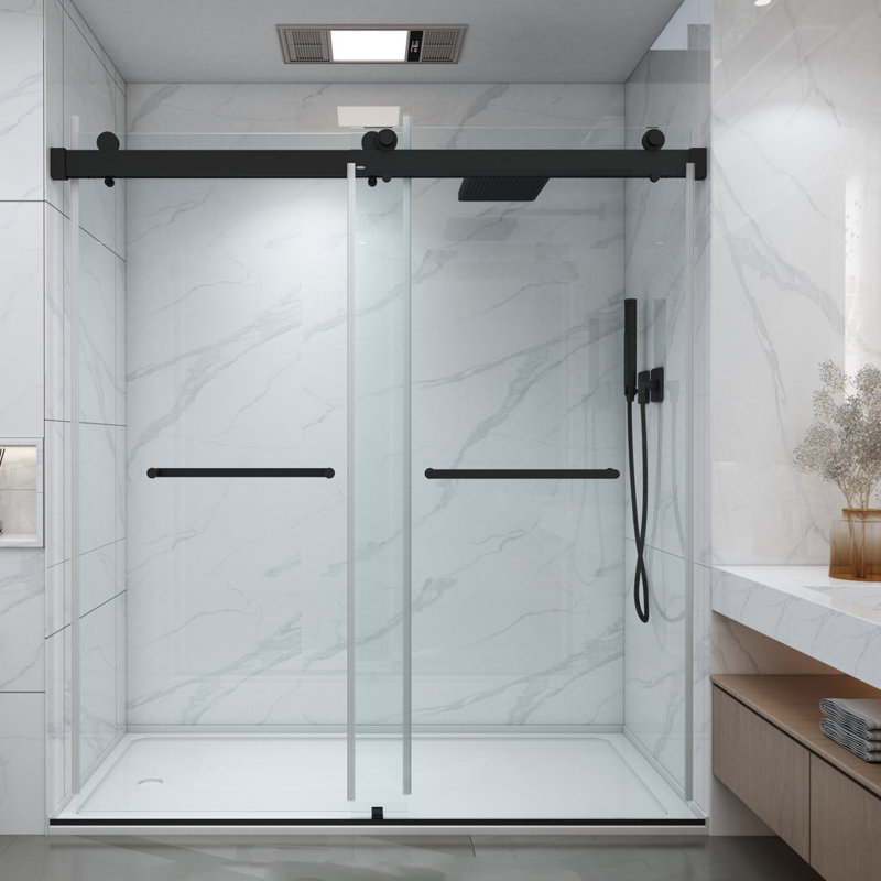 10 mm Tempered Glass Double Sliding Framless Shower Door , Mate Black, 76"