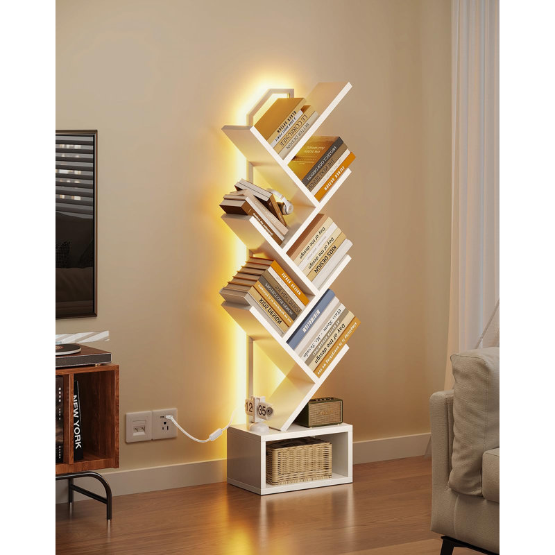 6-Tier Tree Bookshelf — Narrow Floor Standing Bookcase, White