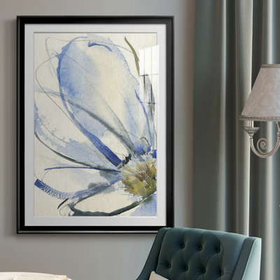 Pétales de Cobalt & Paynes I - Encadré sous verre acrylique, grand tableau pour salon