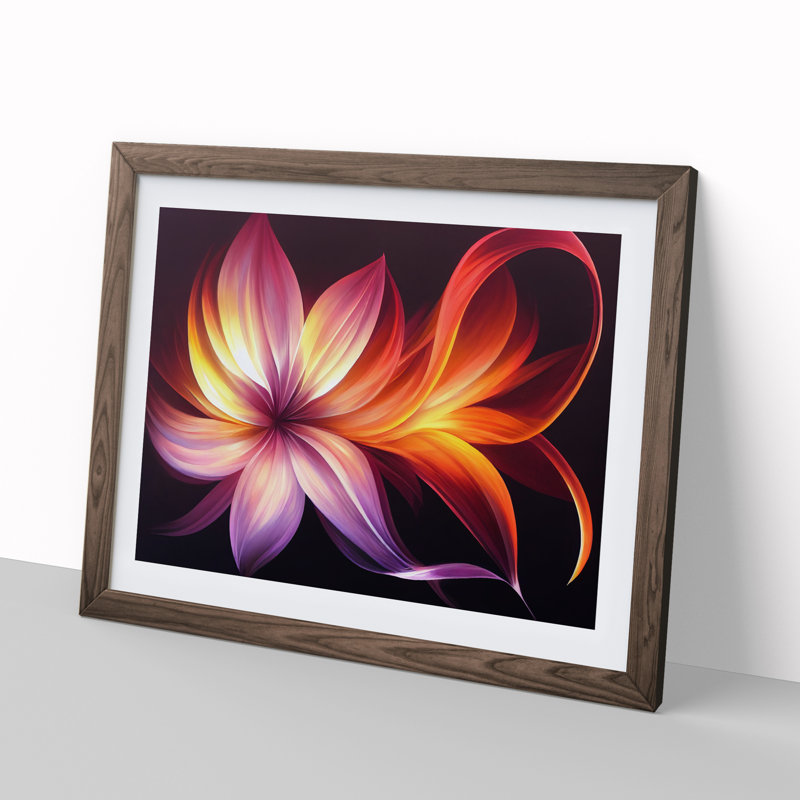 Incredible Modern Flower Abstract - Single Picture Frame Print, 46cm H x 64cm W x 2cm D, Walnut
