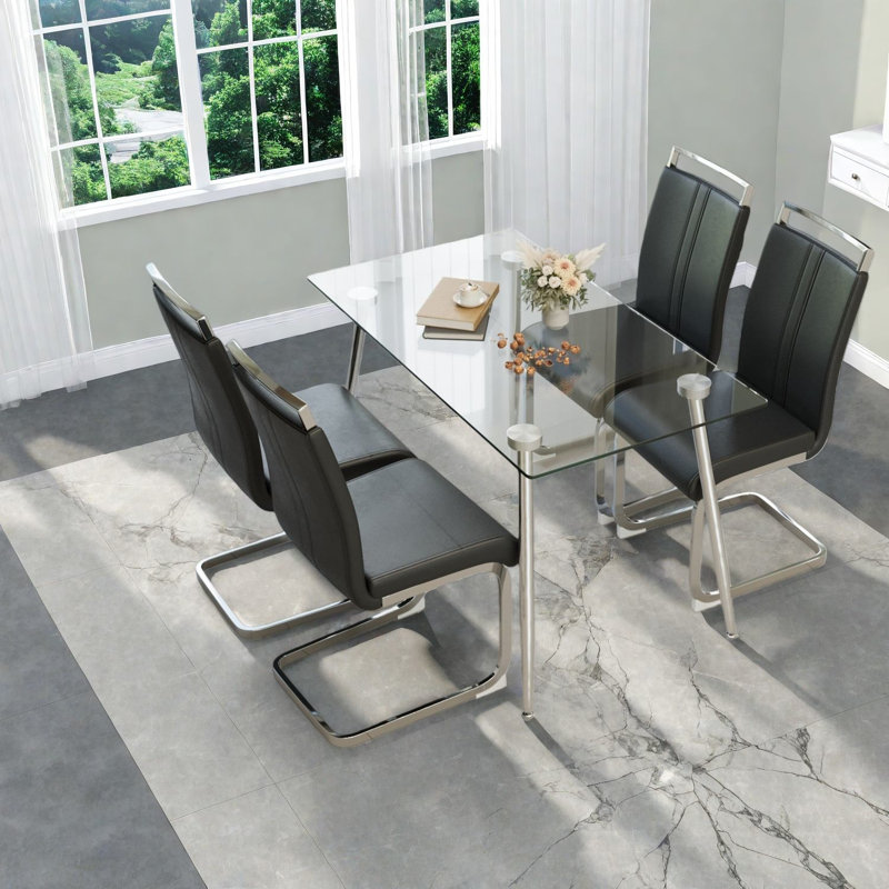 Ensemble de table de salle à manger moderne en verre trempé avec chaises en polyuréthane de qualité supérieure pour une salle à manger élégante