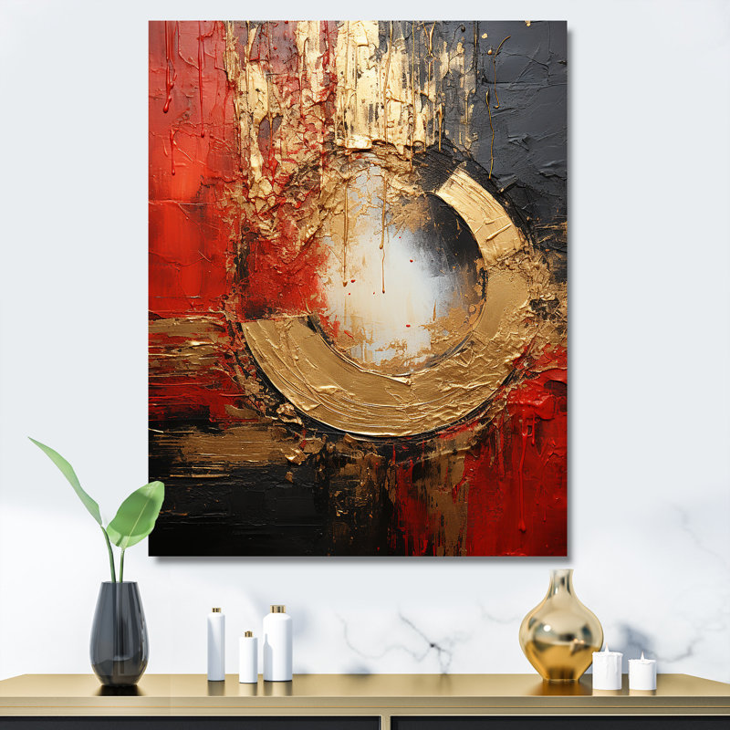 Red Gold Fusion Spiral II - Abstract Spirals, art mural, Toile tendue, Sans cadre, H 40 po x l 30 po