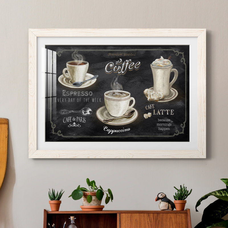 Coffee Trio - Reproduction d'art graphique sur papier encadré, H 31,5 po x l 23,5 po x P 1,5 po, Cadre blanc