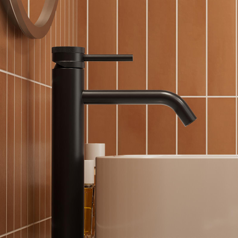  Angelsey 12" H Vessel Sink Faucet with Pop-Up Drain, Single-Hole Single-Handle Round Bathroom Faucet in Matte Black