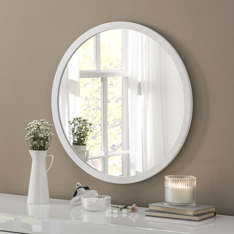 Tabatha Wood Flat Wall Mirror, White, 40cm H x 40cm W