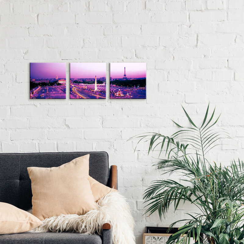 Dusk Place De La Concorde - No Frame Panoramic Print on Canvas, 30.48cm H x 91.44cm W x 1.91cm D