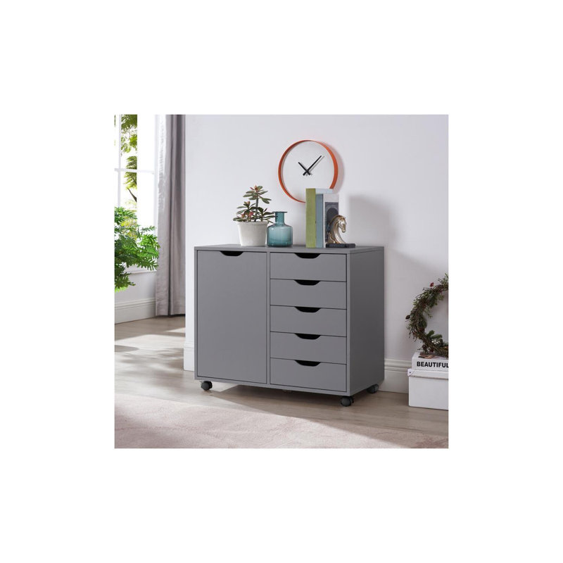 Commode décorative 5 tiroirs Garysburg, Gris