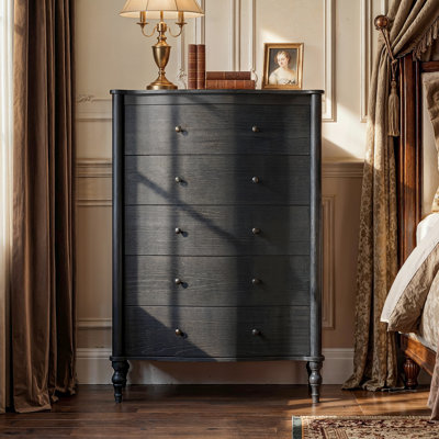 47.2'' H Vintage 5-Drawer Vertical Dresser With Curved Panels & Solid Wood Base