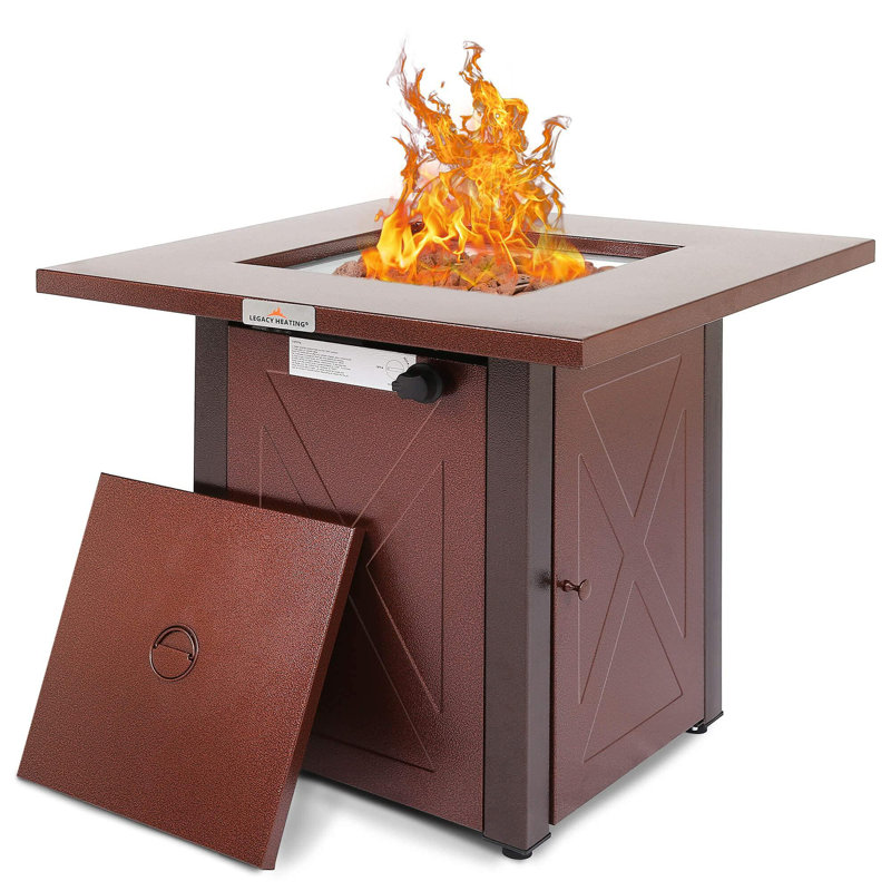 28" 50000 BTU Outdoor Propane Gas Fire Pits Table, Square,with Lid & Lava Rock
