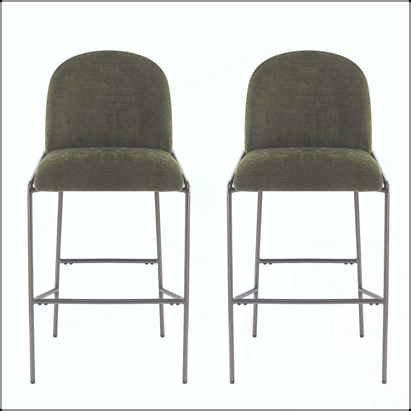 Ensemble de 2 tabourets de bar en métal bronze antique avec siège en tissu vert, Green