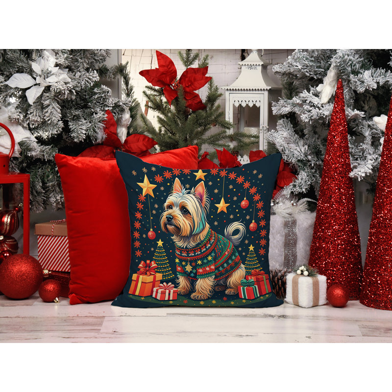 1159_Silky Terrier Christmas Fabric Decorative Pillow, 14" x 14"