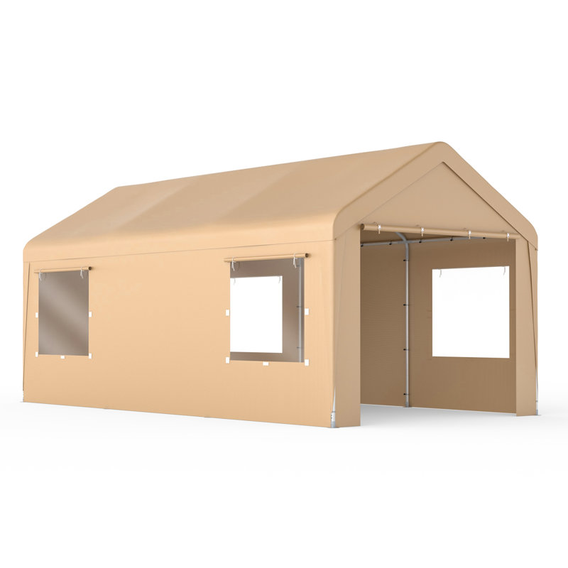 10 Ft. W x 20 Ft. D Heavy Duty Carport Portable Garage Large Carport with Breathable Windows, Brown