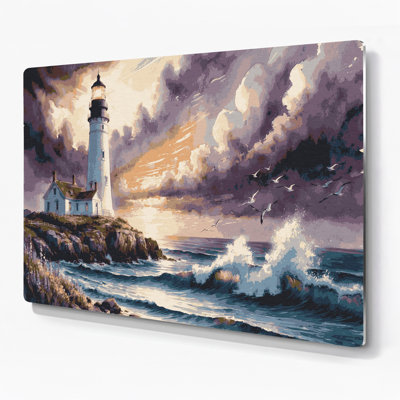 Coastal Lighthouse Collection Pink Metal Wall Art