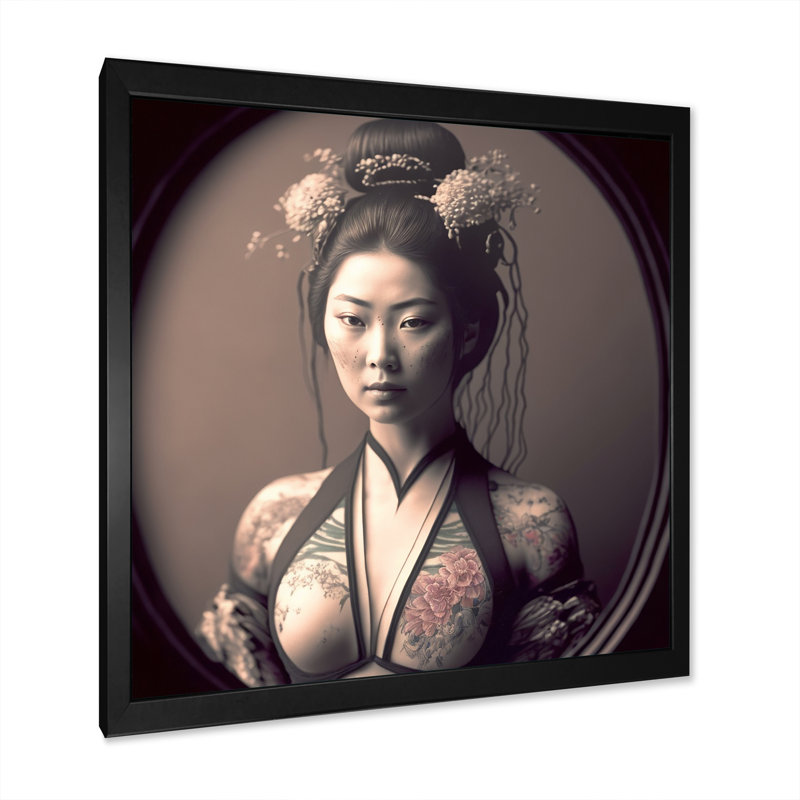 «Japanese Vintage Edo Portrait - Woman Asian», reproduction sur toile, Impression noire sur toile encadrée