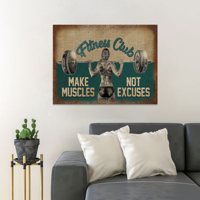 A A Haltalting Girl - Fitness Club Make Muscles Not Excuses - Reproduction d'art graphique sur toile tendue 1 pièce