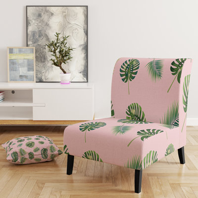 Palm Tropical Leaves Pattern. - Mid-Century Upholstered Slipper Chair
