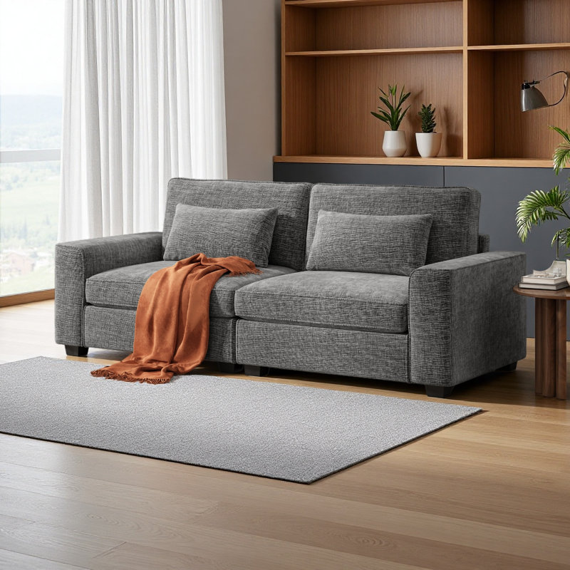 Canapé moderne en tissu 79,5 po avec coussins moelleux, accoudoirs élégants et structure en bois massif robuste, Gris