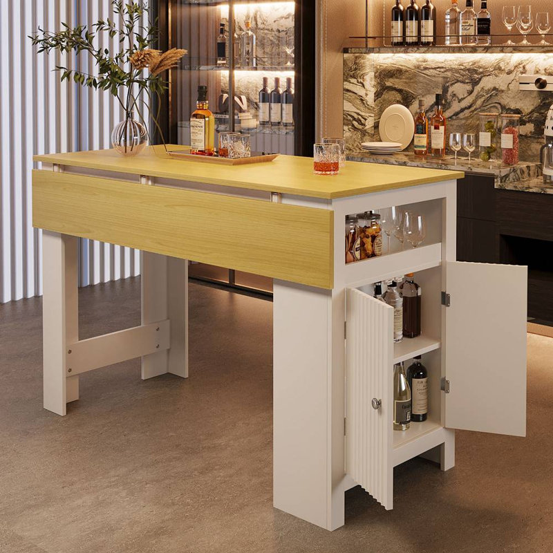Sideboard with Foldable Tabletop (White, Natural)