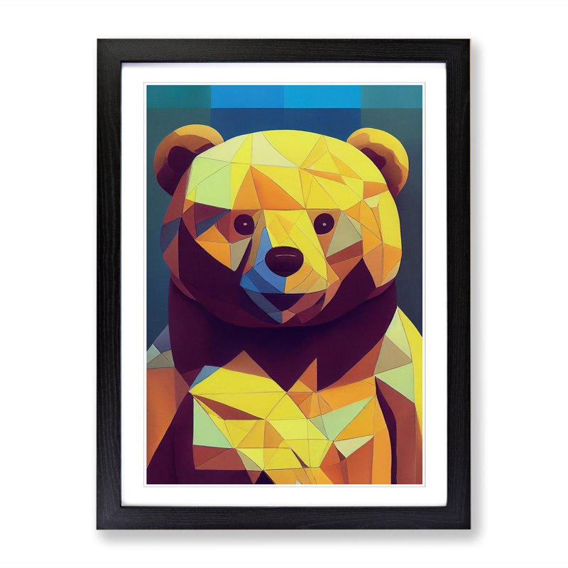 Teddy Bear Geometric - Single Picture Frame Print, Black, 34cm H x 25cm W x 2cm D