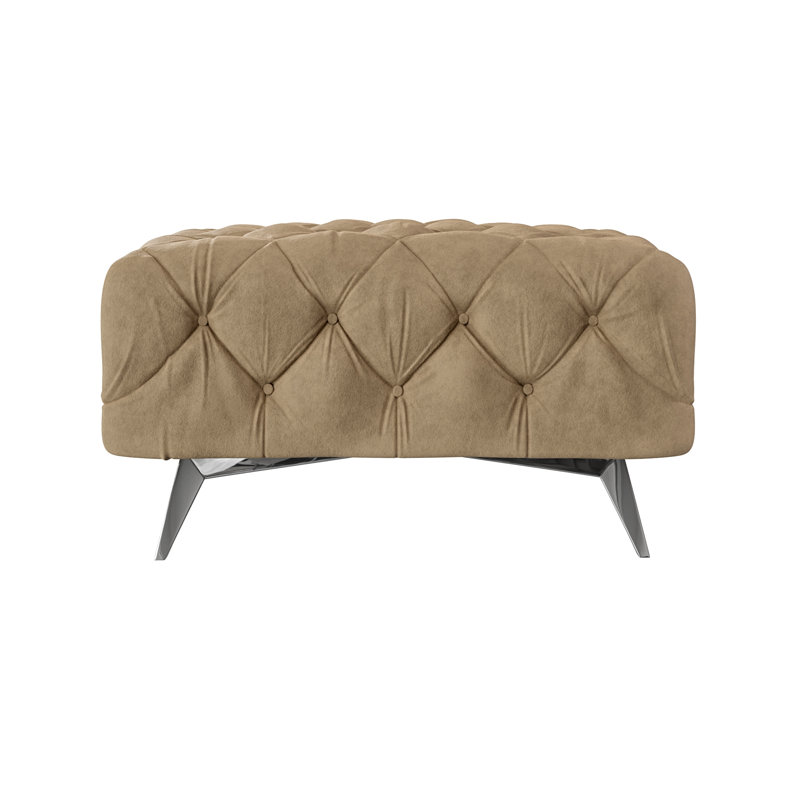 Chesterfield Footstool Bixby with Silver Metal Legs, Beige
