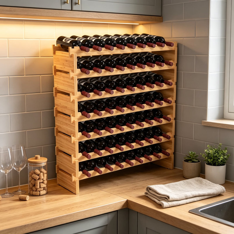 Support à vin autoportant empilable en bambou, sans outils, rangement durable pour bouteilles de vin et de spiritueux pour petits espaces