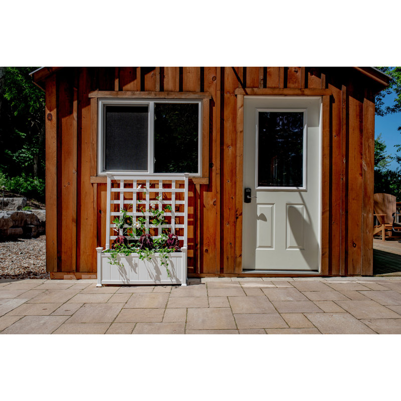White Vinyl Outdoor Planter Box with Trellis