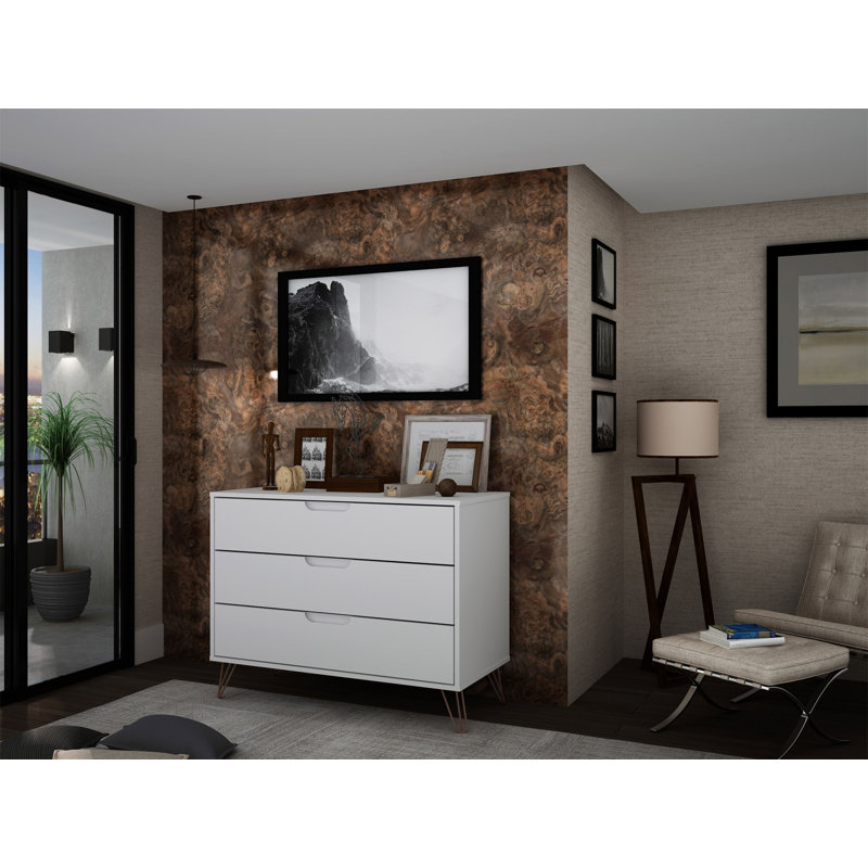 Rockefeller 35" Dresser In White (3-Drawer), White